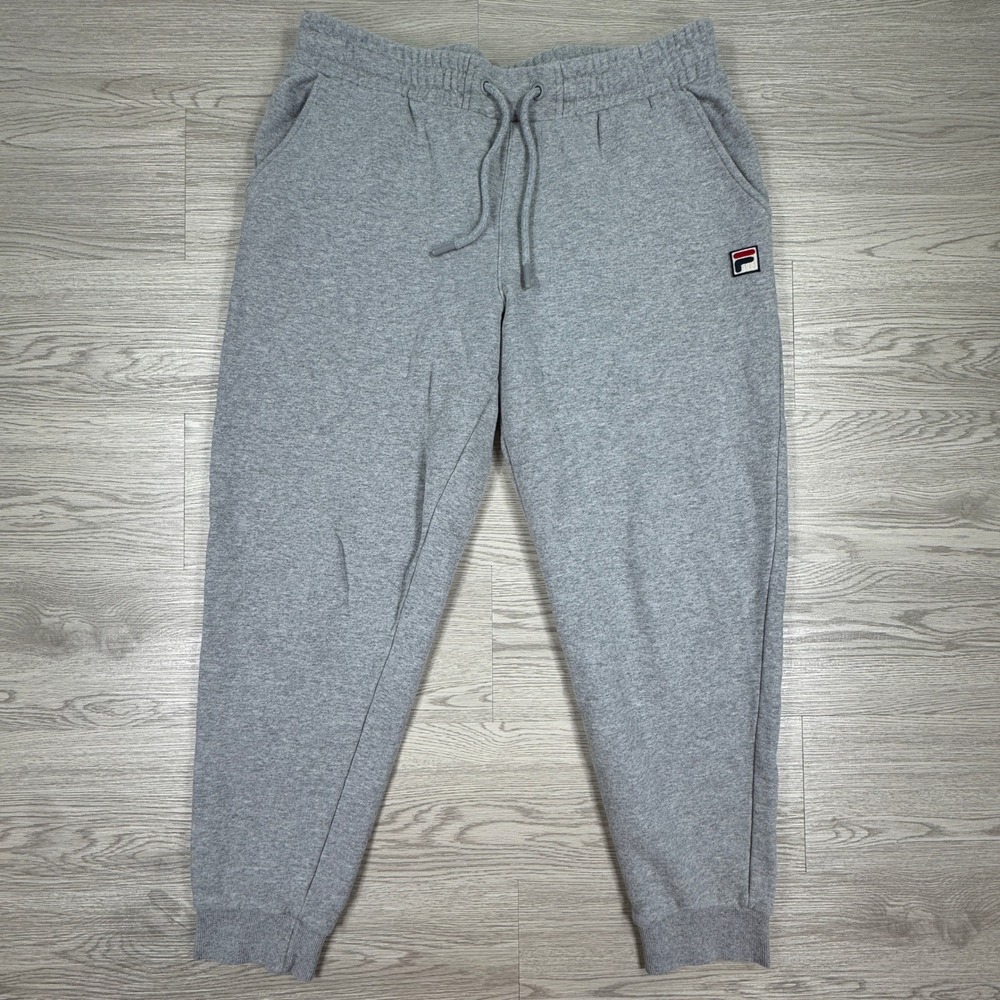Fila Mens Joggers Sweatpants Gray Large Fleece Drawstring Elastic Waist Pockets